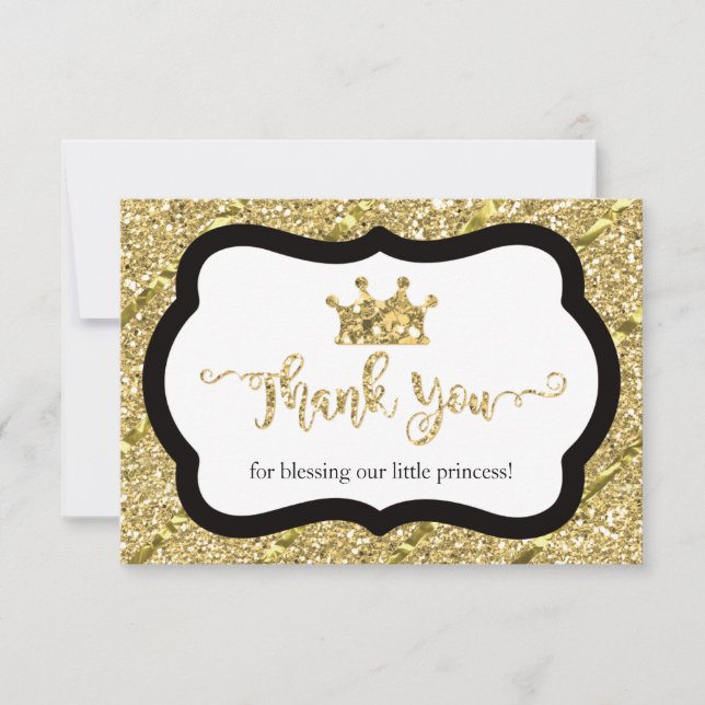 Little Princess Tack You Card, Black Faux Glitter Kort (Framsida)