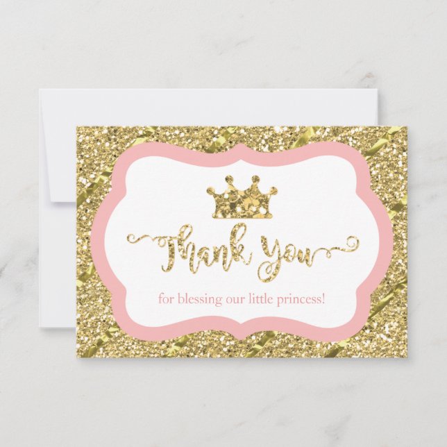 Little Princess Tack You Card, Rosa, Faux Glitter (Framsida)