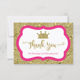 Little Princess Tack You Card, Rosa, Faux Glitter Kort
