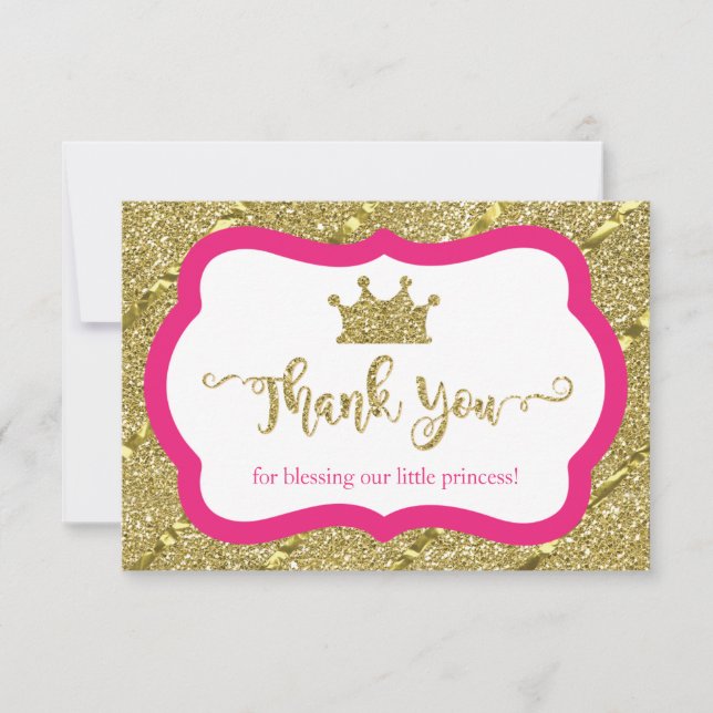 Little Princess Tack You Card, Rosa, Faux Glitter Kort (Framsida)