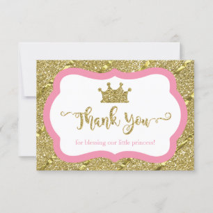 Little Princess Tack You Card, Rosa, Faux Glitter Kort