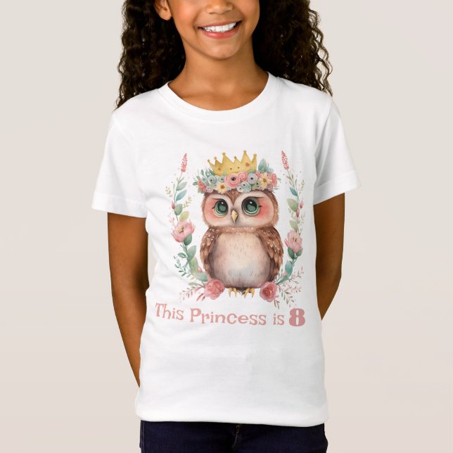 Little Princess Uggla Eighth Birthday T Shirt (Framsida)