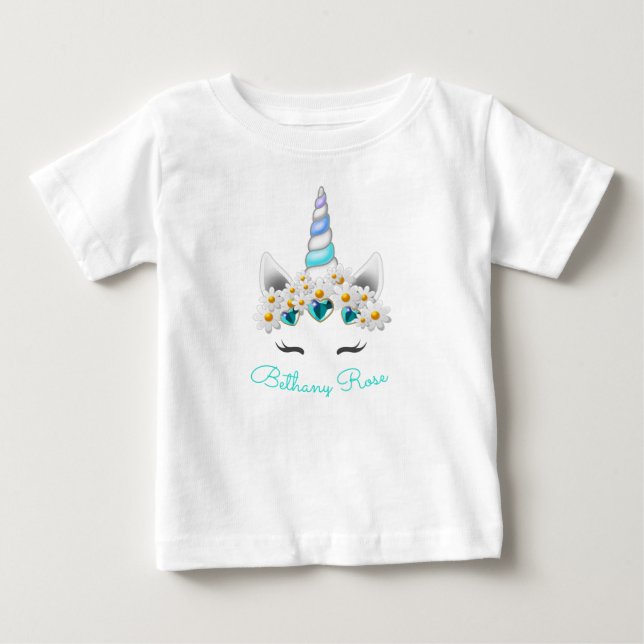 Little Princess Unicorn Turcos Jewels Flowers T Shirt (Framsida)