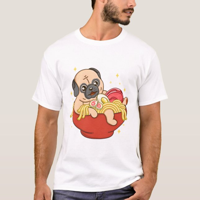Little Pug och Ramen T Shirt (Framsida)