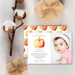 Little Pumpkin 1:a födelsedagsfoto Tack Kort