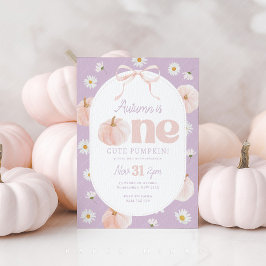 Little Pumpkin 1st Birthday Daisy Lila Bow Inbjudningar