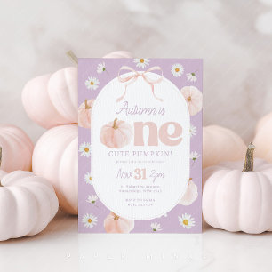 Little Pumpkin 1st Birthday Daisy Lila Bow Inbjudningar