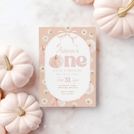 Little Pumpkin 1st Birthday Daisys Peach Bow Inbjudningar