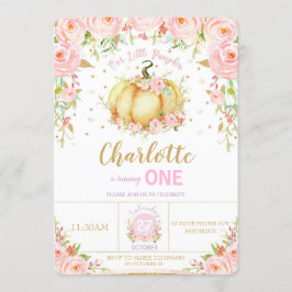 Little Pumpkin 1st Birthday Girl Blommigt Rosa Inbjudningar