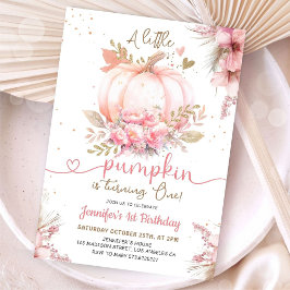 Little Pumpkin 1st Birthday Pink Gold Girls Inbjudningar