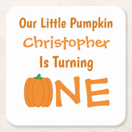Little Pumpkin 1st Birthday Underlägg Papper Kvadrat