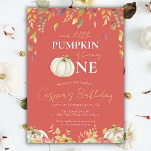 Little Pumpkin 1st Birthday Watercolor Fall Inbjudningar