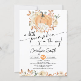 Little Pumpkin Autumn Blommigt Fall Baby Shower Inbjudningar