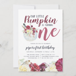 Little Pumpkin Autumn Blommigt First Födelsedagsfe Inbjudningar