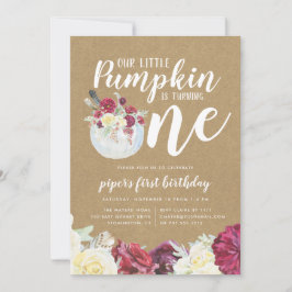 Little Pumpkin Autumn Blommigt First Födelsedagsfe Inbjudningar