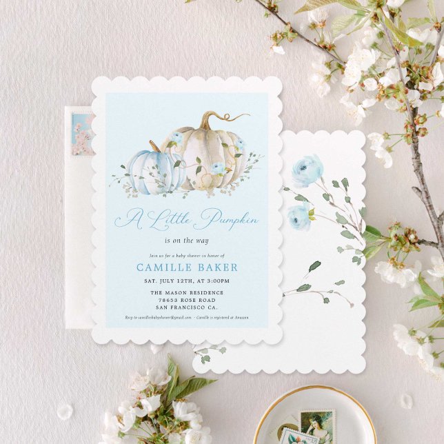 Little Pumpkin Autumn Boy Shower-inbjudan Inbjudningar (A little Pumpkin Boy Autumn Baby Shower Invitation)