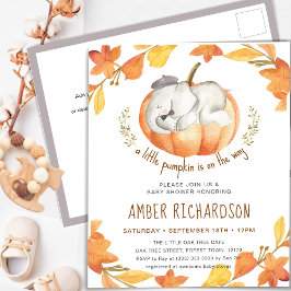 Little Pumpkin Autumn Elephant Boy Shower Inbjudan Vykort
