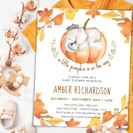 Little Pumpkin Autumn Elephant Boy Shower Inbjudningar