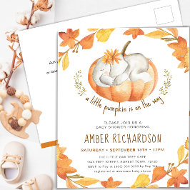 Little Pumpkin Autumn Elephant Girl Baby Shower Inbjudan Vykort