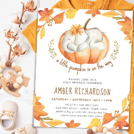 Little Pumpkin Autumn Elephant Girl Baby Shower Inbjudningar