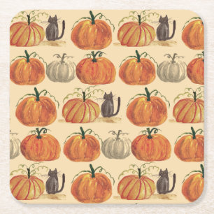 Little Pumpkin Autumn Fall Cat Baby Shower Underlägg Papper Kvadrat