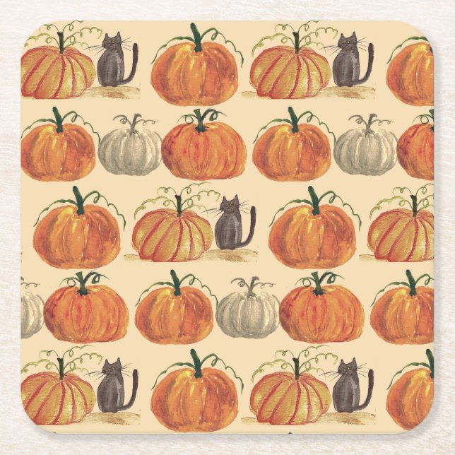 Little Pumpkin Autumn Fall Cat Baby Shower Underlägg Papper Kvadrat (Framsidan)