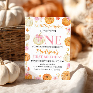 Little Pumpkin Autumn Fall Girl 1st Birthday Inbjudningar