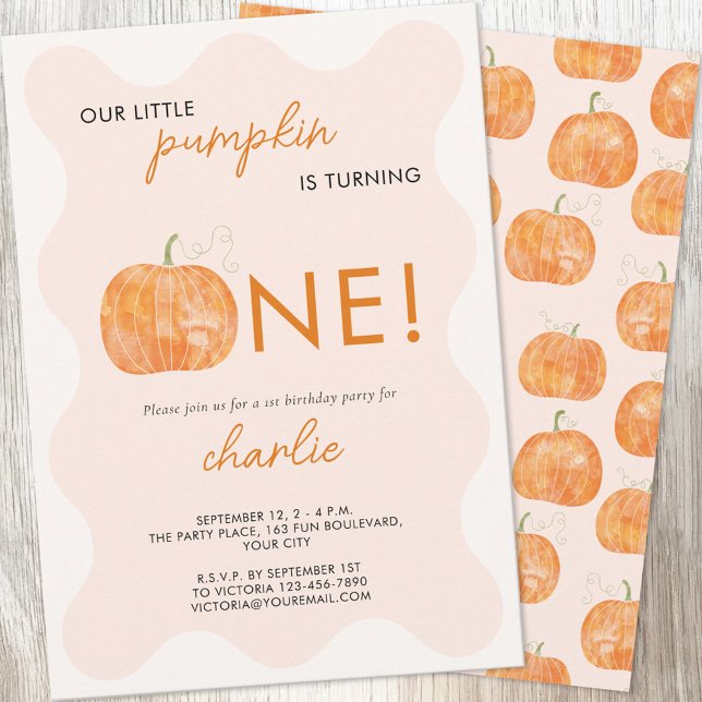 Little Pumpkin Autumn faller första födelsedag Inbjudningar (Little Pumpkin first birthday autumn fall personalized invitation)