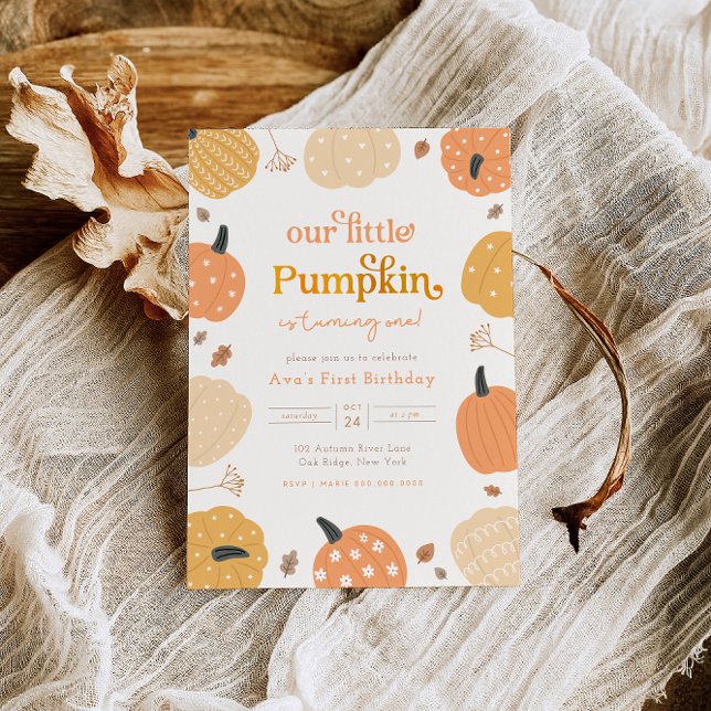 Little Pumpkin Autumn First Birthday Inbjudningar (Skapare uppladdad)