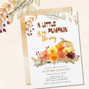 Little Pumpkin Autumn Flowers Baby Shower Inbjudningar