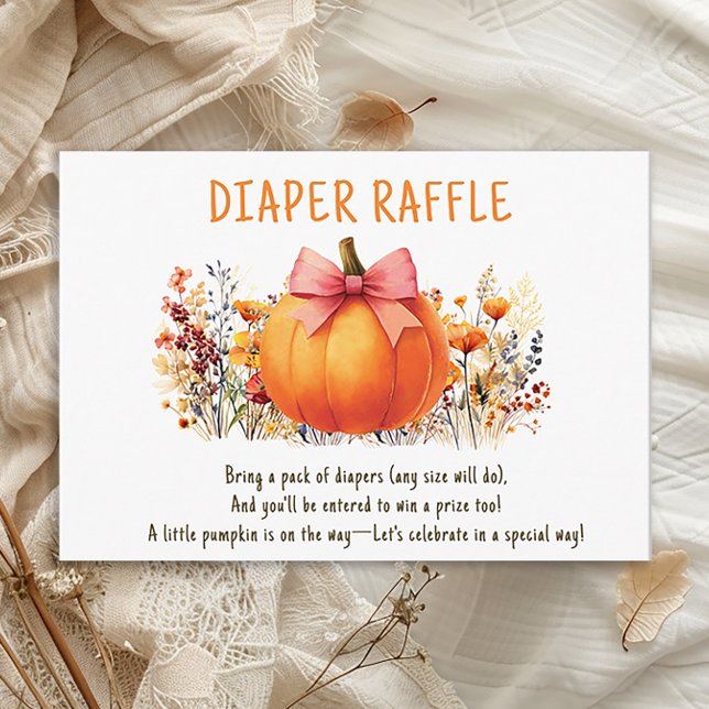Little Pumpkin Autumn Flowers Girl Diaper Raffle Tilläggskort (Little Pumpkin baby girl shower "Diaper Raffle" card)