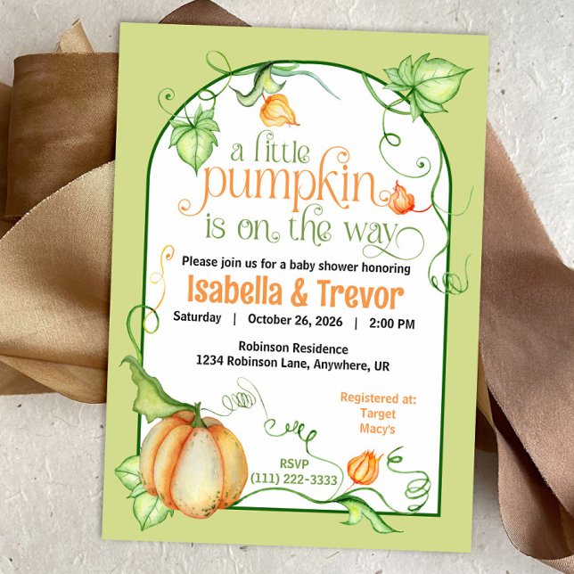 Little Pumpkin Autumn Gender Neutral Baby Shower Inbjudningar (Little Pumpkin on the Way Autumn Baby Shower Fairytale Invitation)