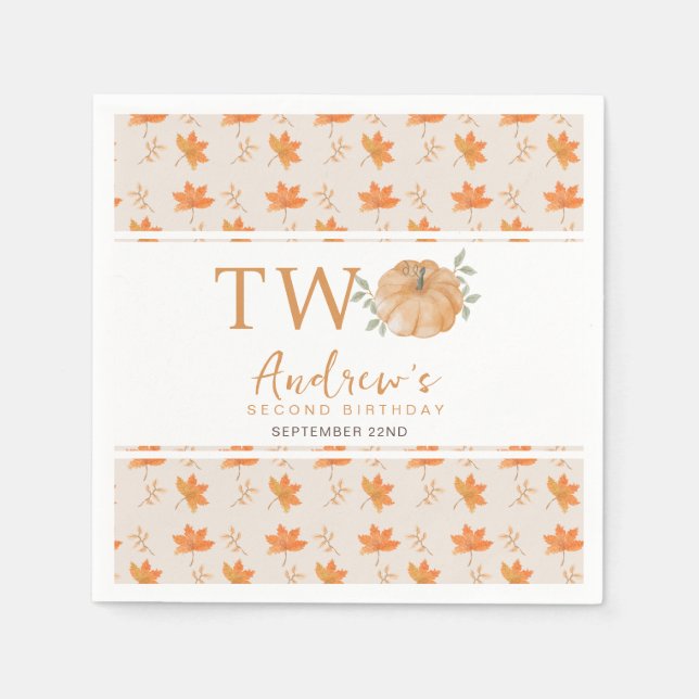 Little Pumpkin Autumn Löv faller 2:a födelsedag Pappersservett (Framsidan)