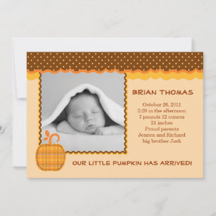Little Pumpkin Baby Birth Photo Announcement Meddelande