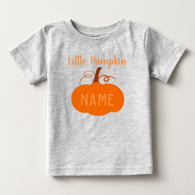 "Little Pumpkin" Baby Namn Fall T Shirt (Framsida)