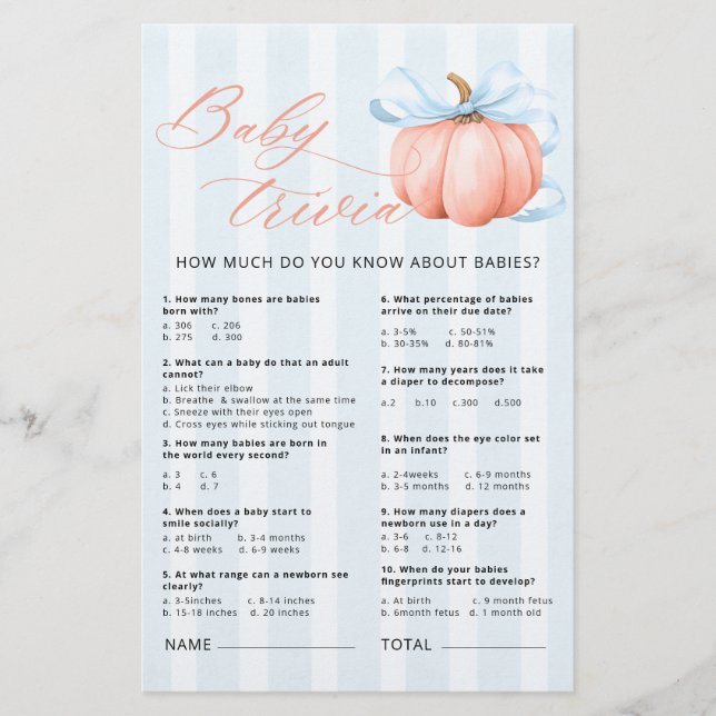 Little Pumpkin Baby Shower Baby Trivia Game (Framsida)