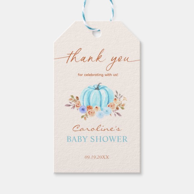 Little Pumpkin Baby Shower Blue Boy Presentetikett (Framsidan)