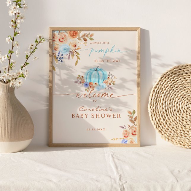 Little Pumpkin Baby Shower Blue Boy Välkommen Poster (Skapare uppladdad)