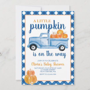 Little Pumpkin Baby Shower Blue lastbil Fall Inbjudningar