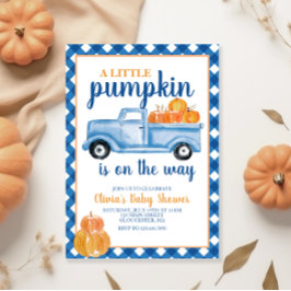Little Pumpkin Baby Shower Blue lastbil Fall Inbjudningar