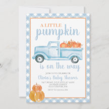 Little Pumpkin Baby Shower Blue lastbil Fall