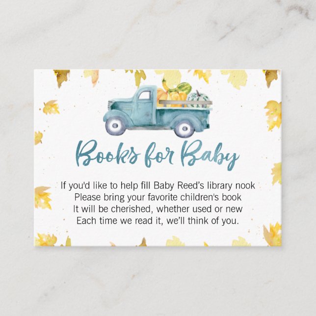 Little Pumpkin Baby Shower Bok för Baby-infogning Visitkort (Framsida)