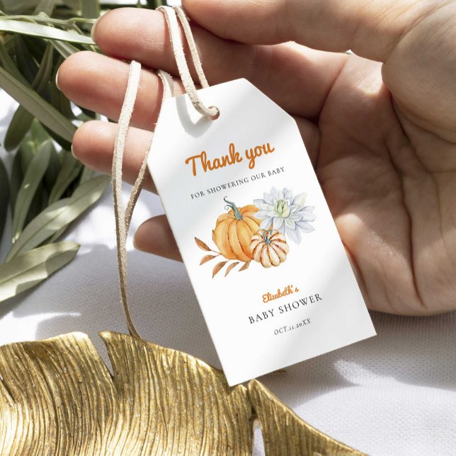 Little Pumpkin Baby Shower Elegant Simple Modern I Presentetikett (Skapare uppladdad)