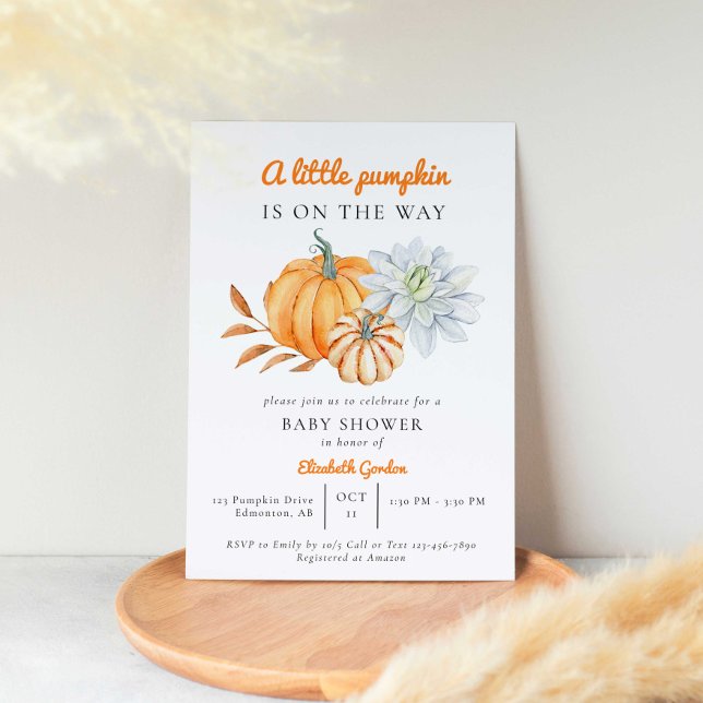 Little Pumpkin Baby Shower Elegant Simple Modern Inbjudningar (Skapare uppladdad)
