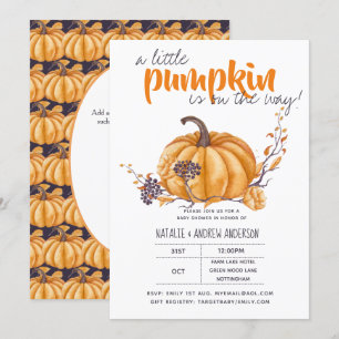 Little Pumpkin Baby Shower Fall Halloween Org/Purp Inbjudningar