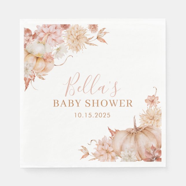 Little Pumpkin Baby Shower Fall Rosa Blommigt Pappersservett (Framsidan)