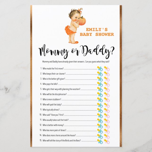 Little Pumpkin Baby Shower Game PRINTED (Framsida)