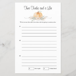 Little Pumpkin Baby Shower Game Two Truths Flygblad