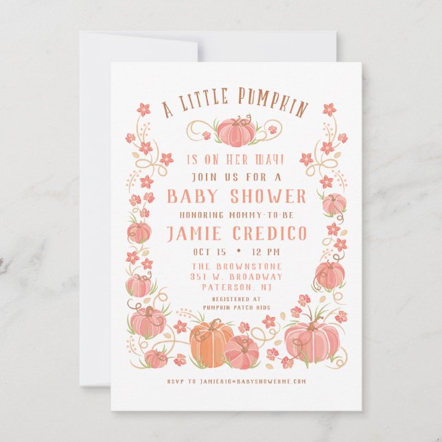 Little Pumpkin Baby Shower Girl Inbjudningar (Framsida)