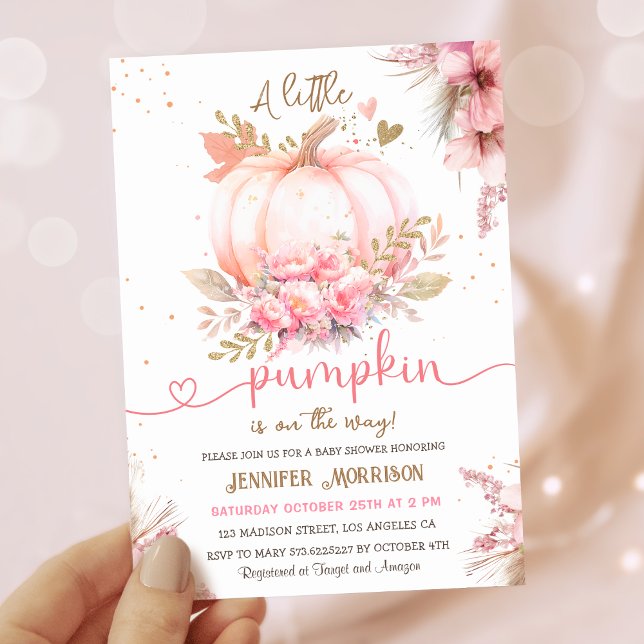 Little Pumpkin Baby Shower Girl Rosa Fall Höst Inbjudningar (Skapare uppladdad)